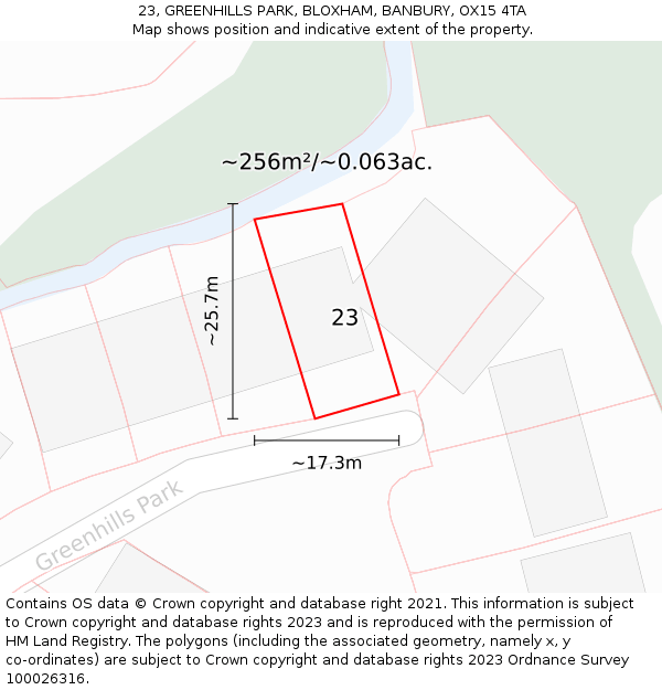 23, GREENHILLS PARK, BLOXHAM, BANBURY, OX15 4TA: Plot and title map