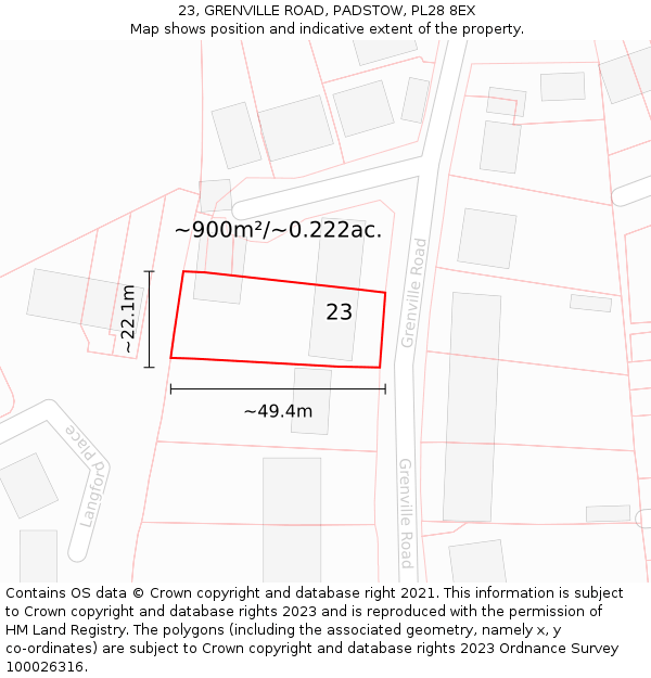 23, GRENVILLE ROAD, PADSTOW, PL28 8EX: Plot and title map