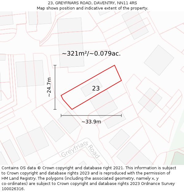 23, GREYFRIARS ROAD, DAVENTRY, NN11 4RS: Plot and title map