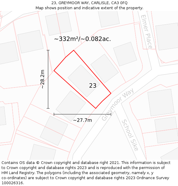 23, GREYMOOR WAY, CARLISLE, CA3 0FQ: Plot and title map