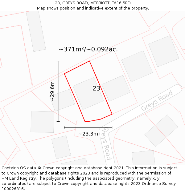 23, GREYS ROAD, MERRIOTT, TA16 5PD: Plot and title map