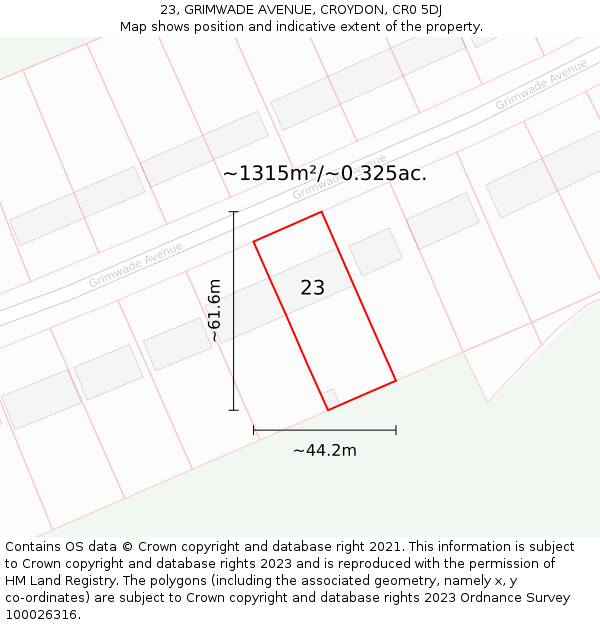 23, GRIMWADE AVENUE, CROYDON, CR0 5DJ: Plot and title map