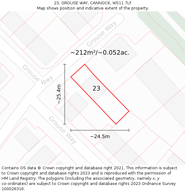 23, GROUSE WAY, CANNOCK, WS11 7LF: Plot and title map