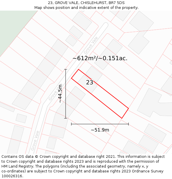 23, GROVE VALE, CHISLEHURST, BR7 5DS: Plot and title map