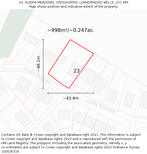 23, GUIDFA MEADOWS, CROSSGATES, LLANDRINDOD WELLS, LD1 6RY: Plot and title map