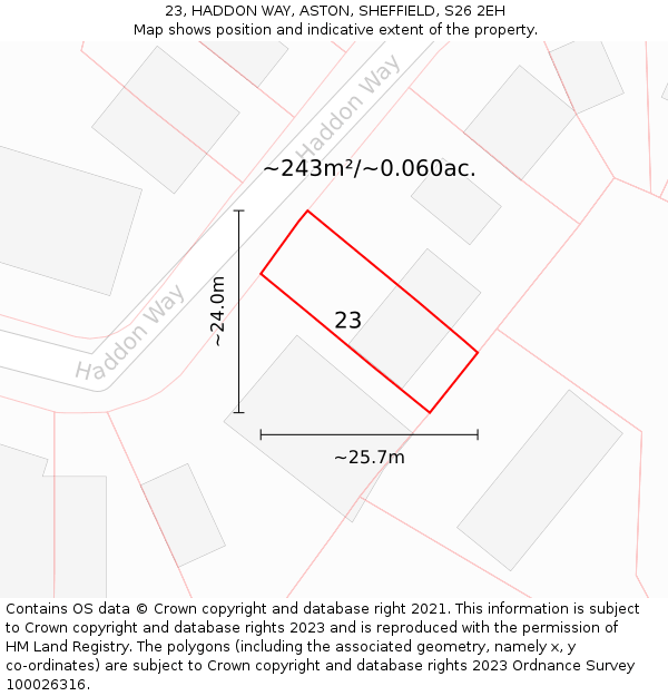 23, HADDON WAY, ASTON, SHEFFIELD, S26 2EH: Plot and title map