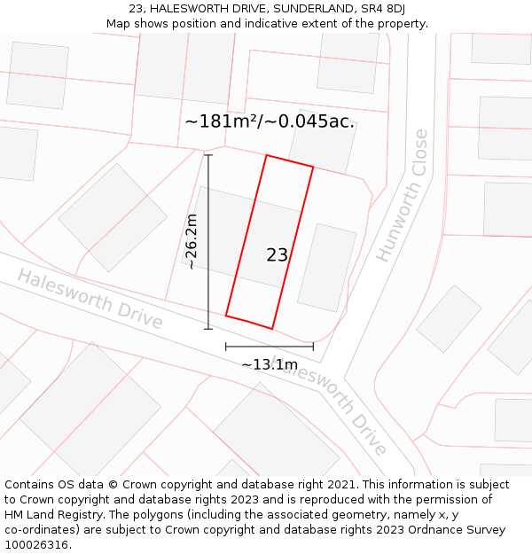 23, HALESWORTH DRIVE, SUNDERLAND, SR4 8DJ: Plot and title map