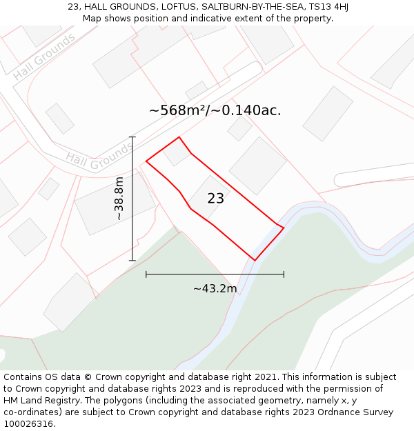 23, HALL GROUNDS, LOFTUS, SALTBURN-BY-THE-SEA, TS13 4HJ: Plot and title map