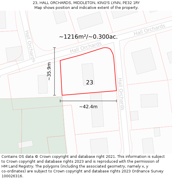 23, HALL ORCHARDS, MIDDLETON, KING'S LYNN, PE32 1RY: Plot and title map