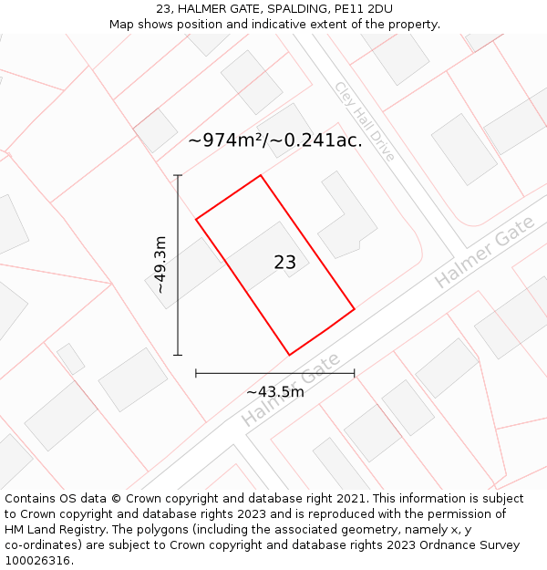 23, HALMER GATE, SPALDING, PE11 2DU: Plot and title map