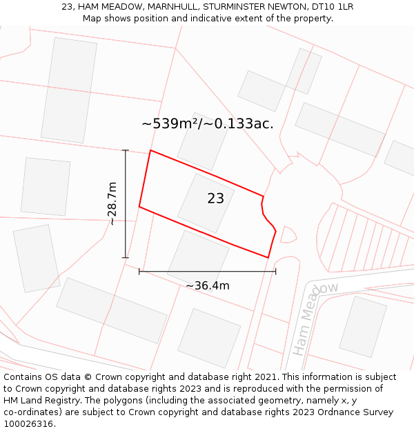 23, HAM MEADOW, MARNHULL, STURMINSTER NEWTON, DT10 1LR: Plot and title map