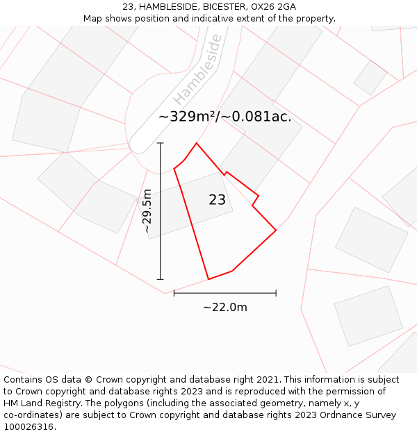 23, HAMBLESIDE, BICESTER, OX26 2GA: Plot and title map