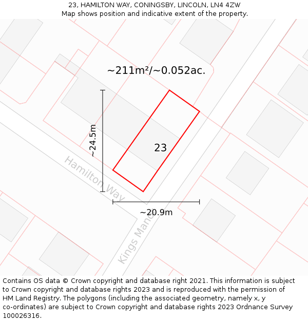 23, HAMILTON WAY, CONINGSBY, LINCOLN, LN4 4ZW: Plot and title map