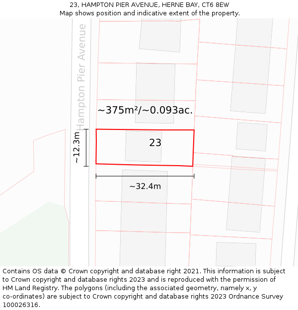 23, HAMPTON PIER AVENUE, HERNE BAY, CT6 8EW: Plot and title map