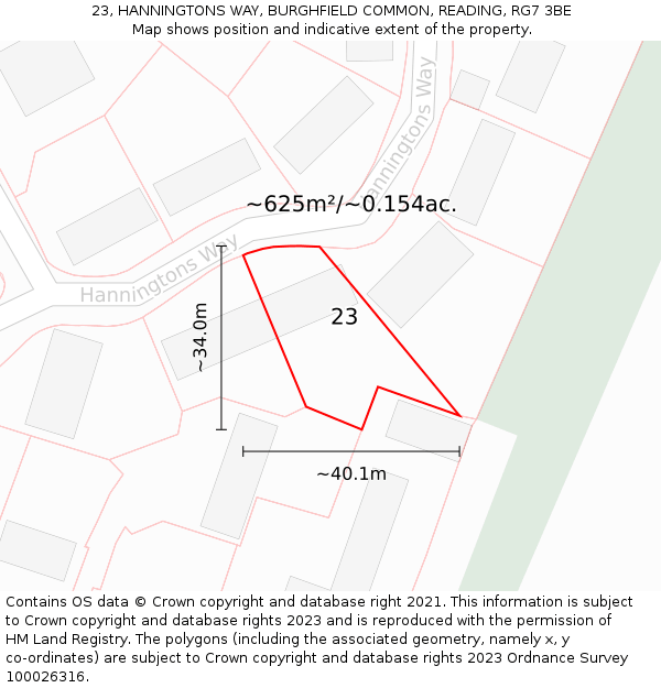 23, HANNINGTONS WAY, BURGHFIELD COMMON, READING, RG7 3BE: Plot and title map