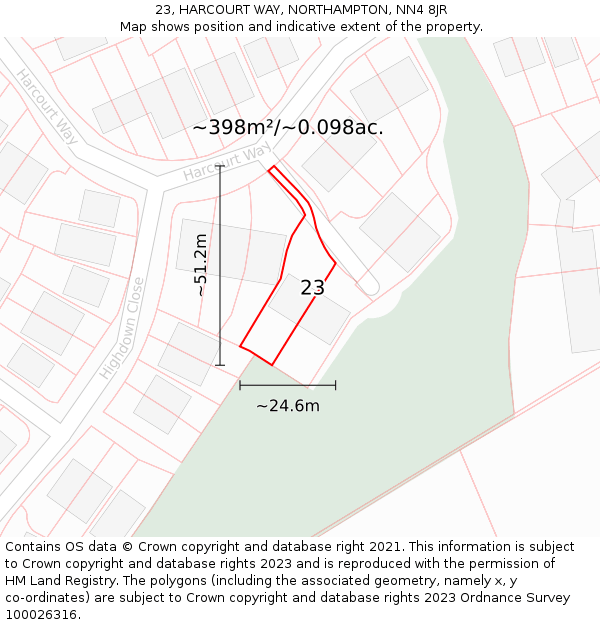 23, HARCOURT WAY, NORTHAMPTON, NN4 8JR: Plot and title map