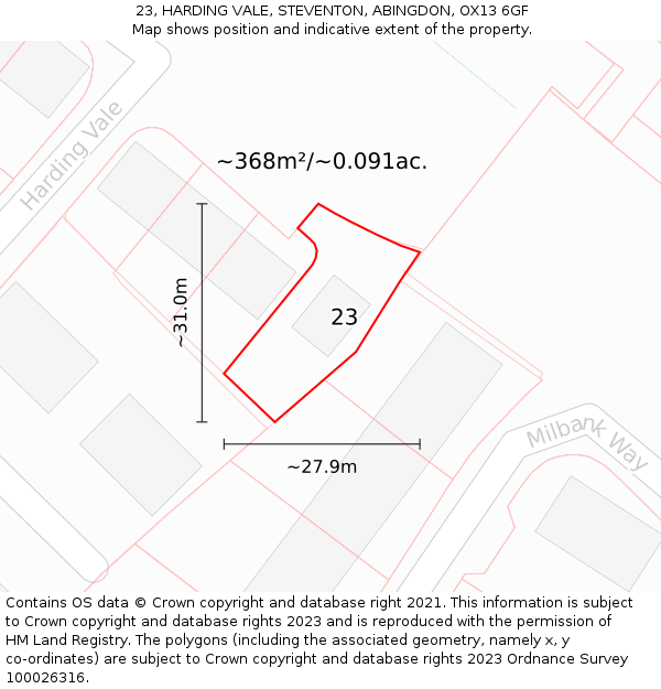 23, HARDING VALE, STEVENTON, ABINGDON, OX13 6GF: Plot and title map