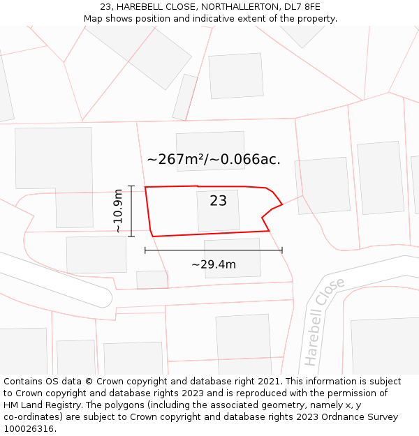23, HAREBELL CLOSE, NORTHALLERTON, DL7 8FE: Plot and title map
