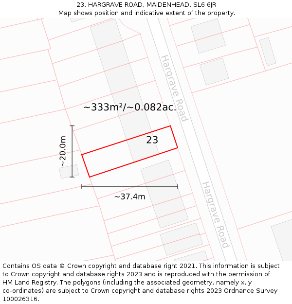 23, HARGRAVE ROAD, MAIDENHEAD, SL6 6JR: Plot and title map