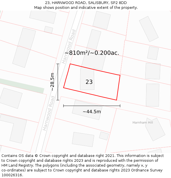 23, HARNWOOD ROAD, SALISBURY, SP2 8DD: Plot and title map