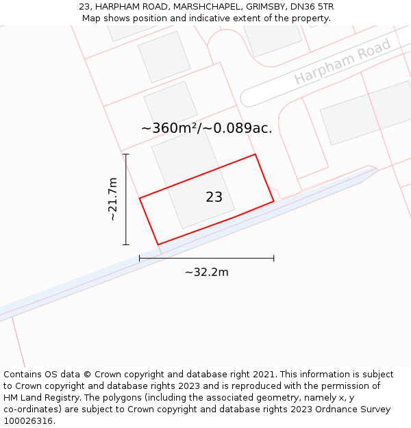 23, HARPHAM ROAD, MARSHCHAPEL, GRIMSBY, DN36 5TR: Plot and title map