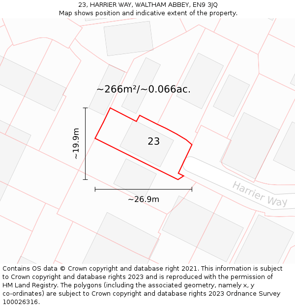 23, HARRIER WAY, WALTHAM ABBEY, EN9 3JQ: Plot and title map