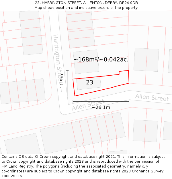 23, HARRINGTON STREET, ALLENTON, DERBY, DE24 9DB: Plot and title map