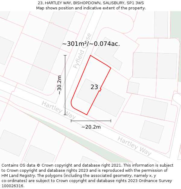 23, HARTLEY WAY, BISHOPDOWN, SALISBURY, SP1 3WS: Plot and title map