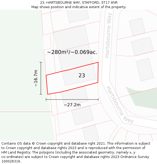 23, HARTSBOURNE WAY, STAFFORD, ST17 4NR: Plot and title map
