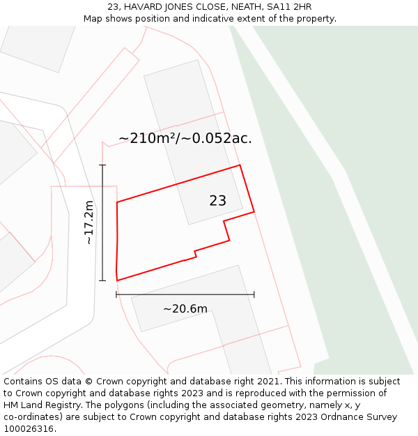 23, HAVARD JONES CLOSE, NEATH, SA11 2HR: Plot and title map