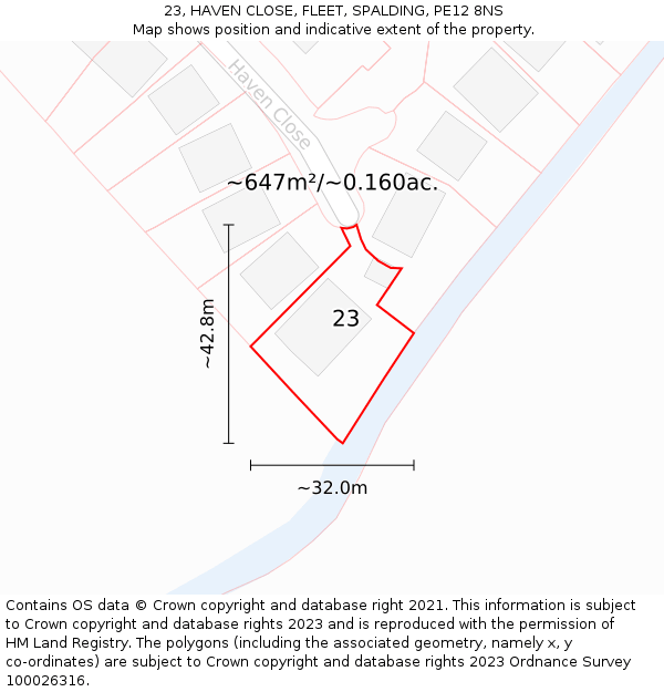 23, HAVEN CLOSE, FLEET, SPALDING, PE12 8NS: Plot and title map