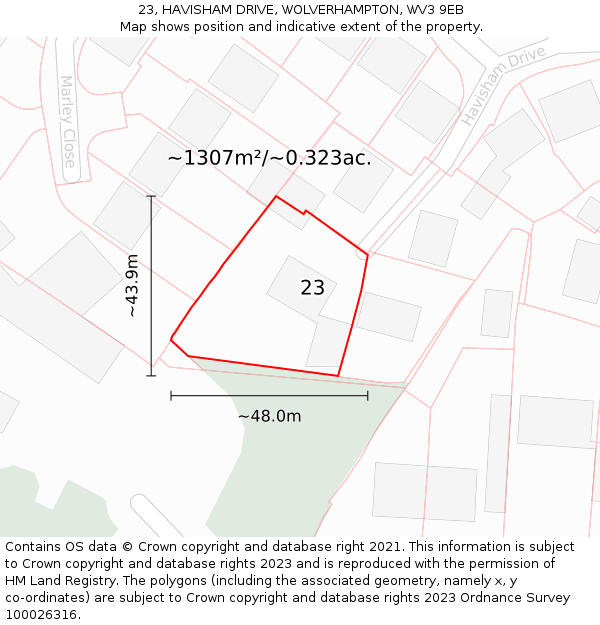 23, HAVISHAM DRIVE, WOLVERHAMPTON, WV3 9EB: Plot and title map
