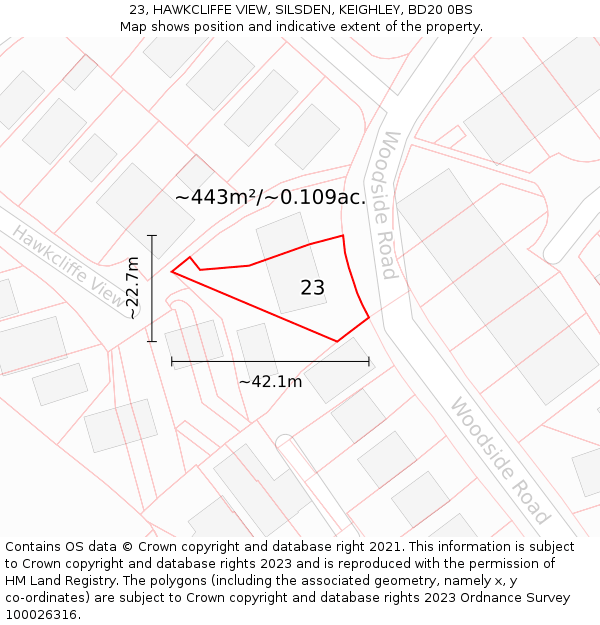 23, HAWKCLIFFE VIEW, SILSDEN, KEIGHLEY, BD20 0BS: Plot and title map