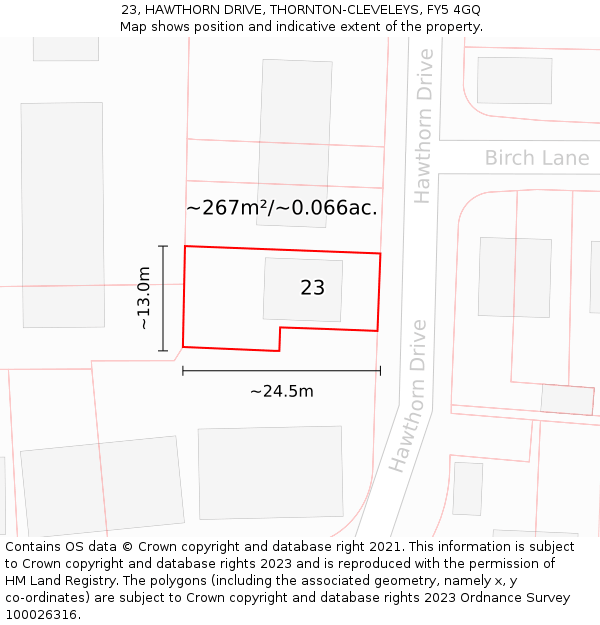23, HAWTHORN DRIVE, THORNTON-CLEVELEYS, FY5 4GQ: Plot and title map