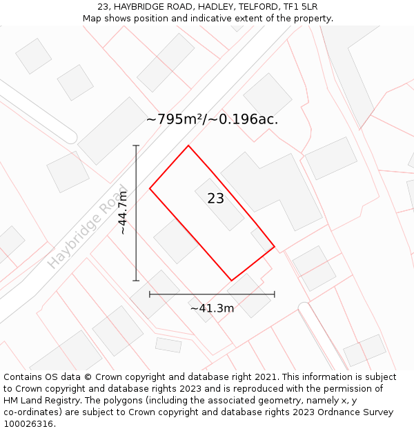 23, HAYBRIDGE ROAD, HADLEY, TELFORD, TF1 5LR: Plot and title map