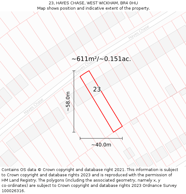 23, HAYES CHASE, WEST WICKHAM, BR4 0HU: Plot and title map