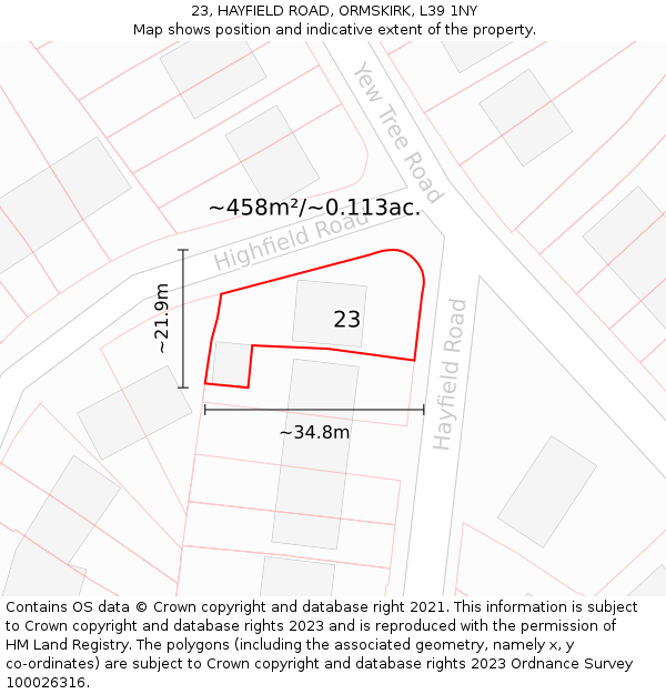 23, HAYFIELD ROAD, ORMSKIRK, L39 1NY: Plot and title map