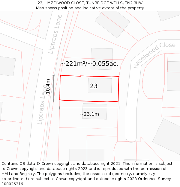 23, HAZELWOOD CLOSE, TUNBRIDGE WELLS, TN2 3HW: Plot and title map