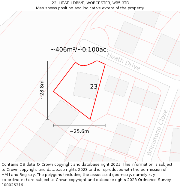 23, HEATH DRIVE, WORCESTER, WR5 3TD: Plot and title map