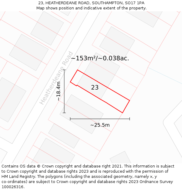23, HEATHERDEANE ROAD, SOUTHAMPTON, SO17 1PA: Plot and title map