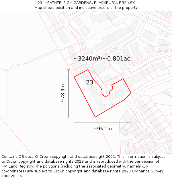 23, HEATHERLEIGH GARDENS, BLACKBURN, BB2 4SX: Plot and title map