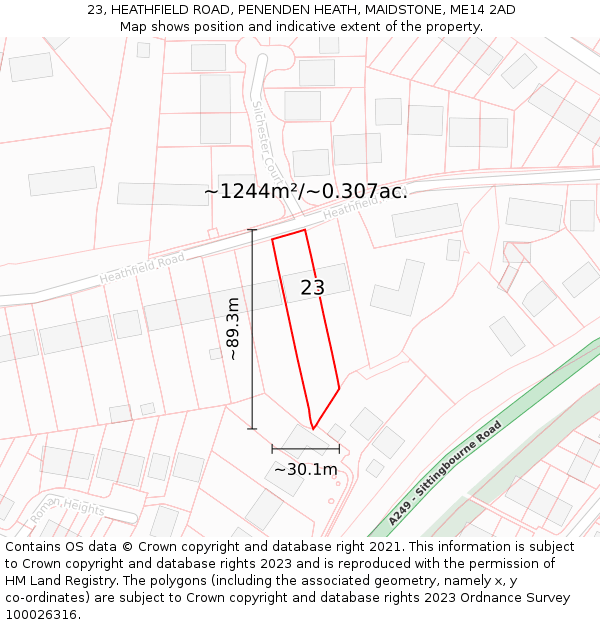 23, HEATHFIELD ROAD, PENENDEN HEATH, MAIDSTONE, ME14 2AD: Plot and title map