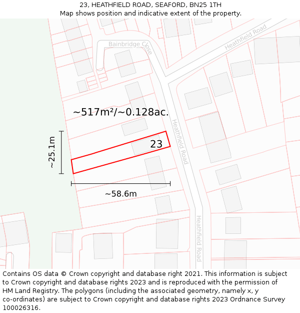 23, HEATHFIELD ROAD, SEAFORD, BN25 1TH: Plot and title map