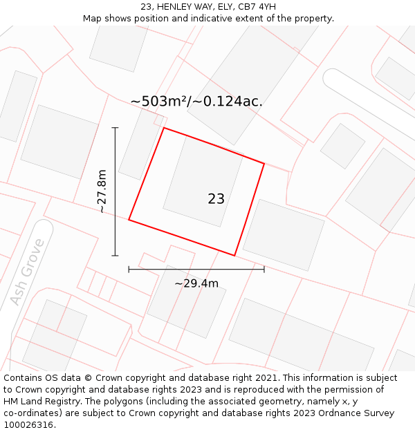 23, HENLEY WAY, ELY, CB7 4YH: Plot and title map