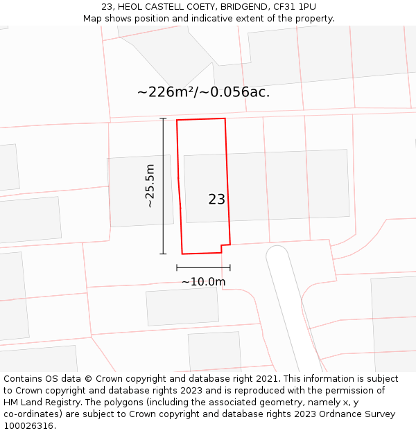 23, HEOL CASTELL COETY, BRIDGEND, CF31 1PU: Plot and title map