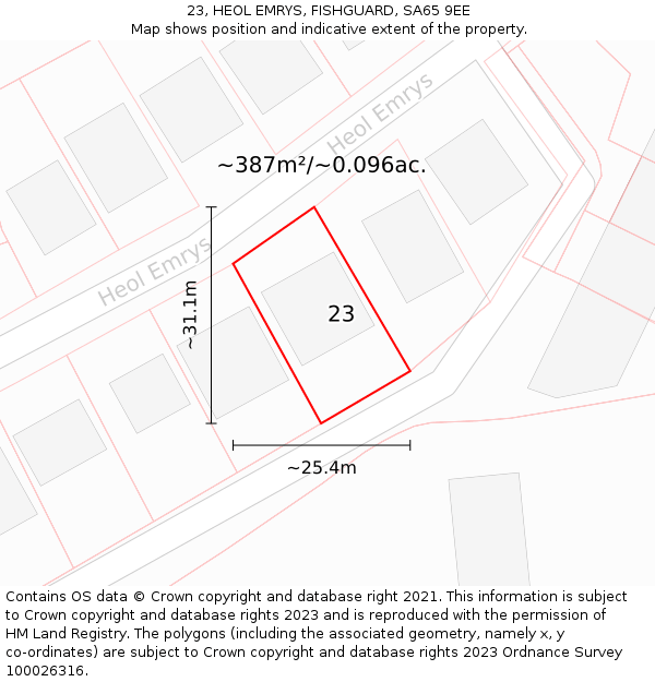 23, HEOL EMRYS, FISHGUARD, SA65 9EE: Plot and title map