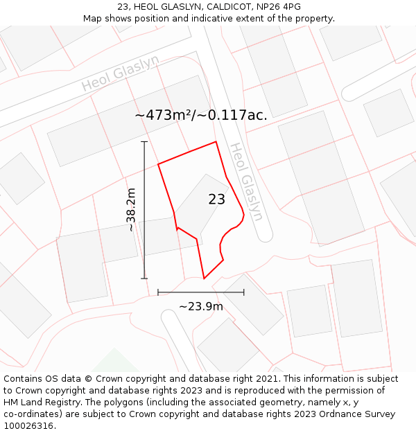 23, HEOL GLASLYN, CALDICOT, NP26 4PG: Plot and title map
