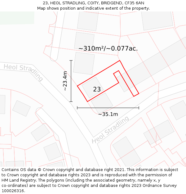 23, HEOL STRADLING, COITY, BRIDGEND, CF35 6AN: Plot and title map