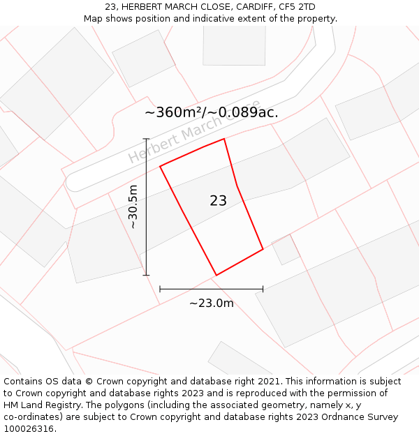 23, HERBERT MARCH CLOSE, CARDIFF, CF5 2TD: Plot and title map