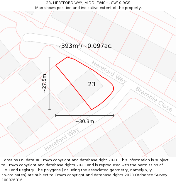 23, HEREFORD WAY, MIDDLEWICH, CW10 9GS: Plot and title map